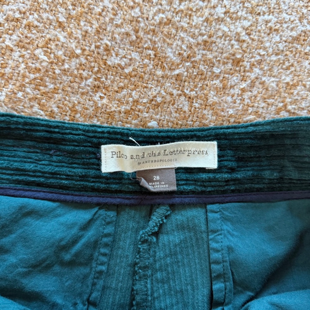 Anthropologie Pilcro Green Corduroy Wide Leg High Rise Pants 28 - Picture 4 of 8